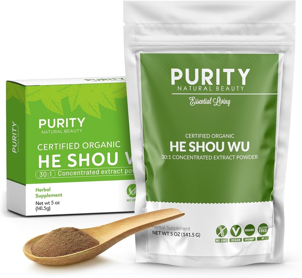 Certified Organic He Shou Wu - Large 5oz Bag of 30:1 Concentrated-Fo-ti - Organic Foti Extract- Fo ti He Shou Wu Organic-Plus Free Bamboo Spoon
