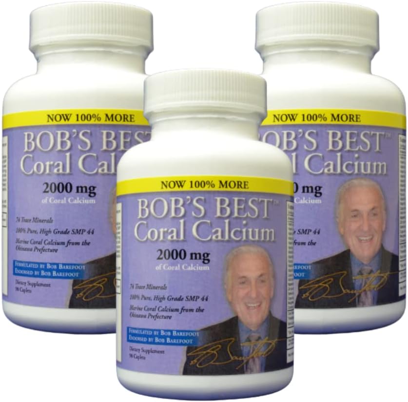Bob's Best Coral Calcium 2000mg, 3 Pack of 90 Caplets New IMPROVED Formulament! 鲍勃最佳珊瑚钙 2000mg, 3 PACK 90 Caplets New IMPROVED FORMULATION! 由Bob's Best
