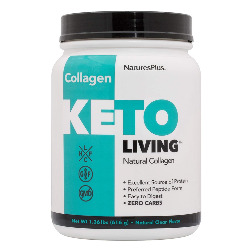 NaturesPlus KetoLiving Natural Collagen, Unflavored - 1.36 lb Tub - Ketogenic 蛋白粉 - 支持Immune & Gut Health, 联合流动和发型,皮肤和钉子 - Gluten - Free,非GMO - 28 服务