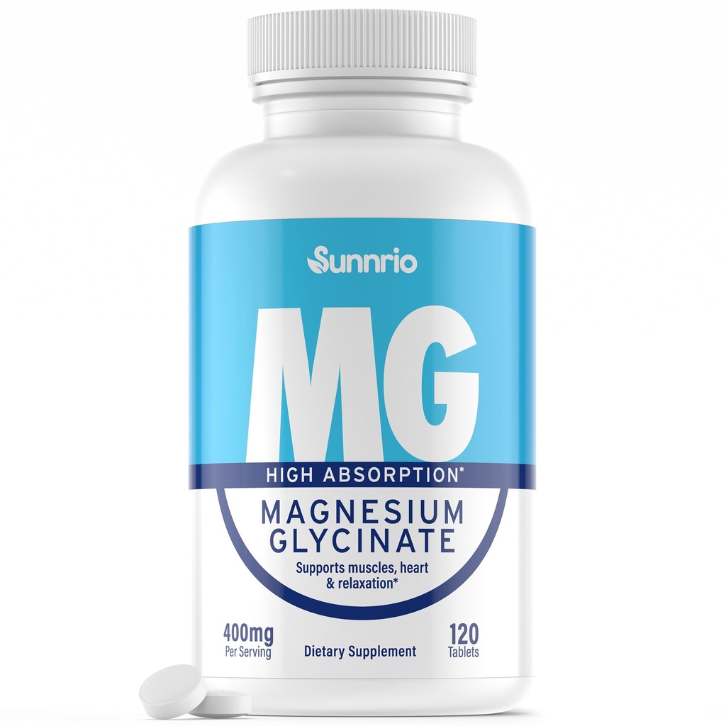 Magnesium Glycinate Supplement - 400mg per Serving - High Absorption, Supports Muscle, Heart Health, Sleep, and Relaxation* - Non-GMO, Gluten-Free, Vegan-Friendly - 120 Tablets