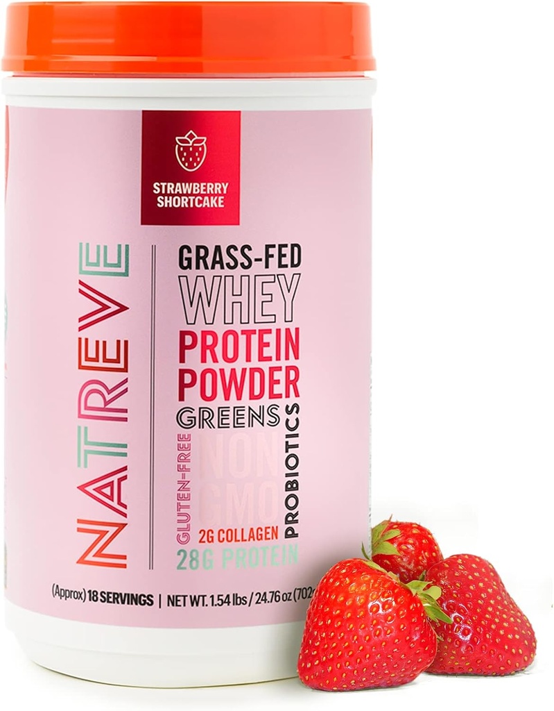 Natreve Whey蛋白粉 - 28g 草根蛋白与氨基酸,Probiotics & Collagen - Gluten Free Strawberry Shortcake, 18 services