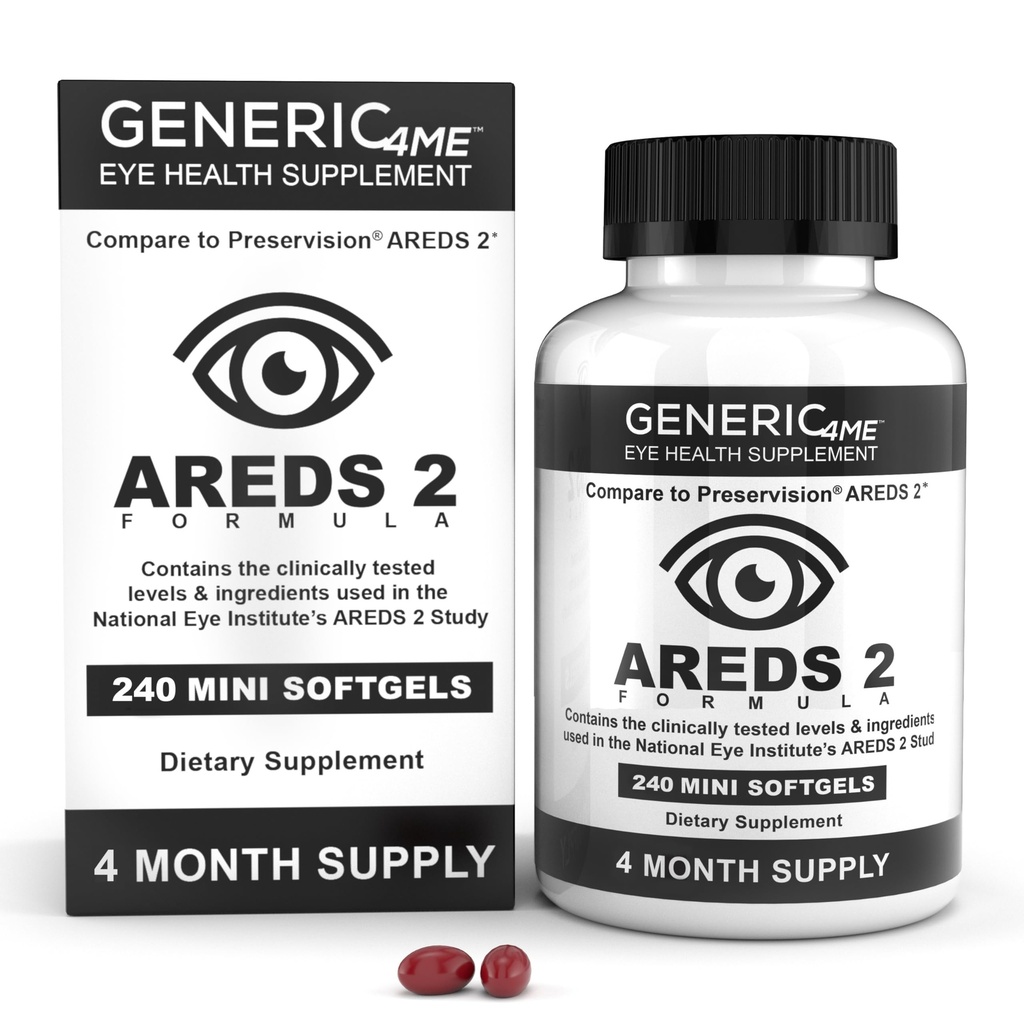 AREDS 2 软Gels,500 mg 维生素C,400 IU 维生素E,10 mg Lutein,2 mg Zeaxanthin,80 mg 锌,2 mg 铜 - 支持眼部健康 - 240 mini SoftGels(4个月供应)