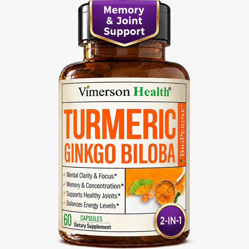 Ginkgo Biloba 和 Turmeric Curcumin 配有 Black Pepper & Organic Tumic – 天然的 Turmeric 配有 Curcuma 的 Focus , 记忆, 联合和脑健康 – 60 Vegan Ginko Biloba Capsules 配有 Curcuma 的 Curmeric 配有 :