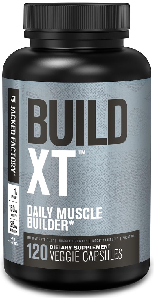 Jacked Factory Building-XT Daily Muscle Builder & Performance 增强器 - 肌肉强壮与生长的肌肉建筑补充器 – 商标成份 峰值 , ElevATP, & Astragin - 120 Veggie Pills