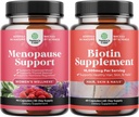 与Dong Quai Vitex Chaste Berry & Black Cohosh 和纯生物素药丸一起为夜汗和Mood提供完整的草药更年期补充剂包 -- -- 获取清澈皮肤坚固钉