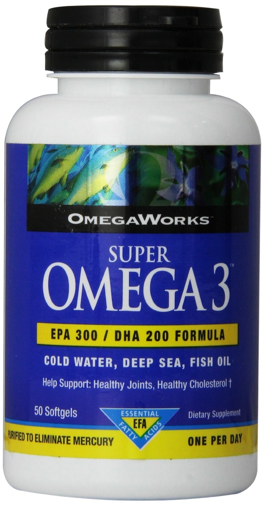 Omegaworks Super Omega 3 Softgels, 50 Count Bottles (Pack of 2) (英语).