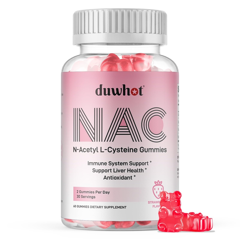 NAC Gummys 600mg, N Acetyl Cysteine 补充 NAC Chewable for Antioxidants & Immune Support, Lung & Liver Health, Natural Strawberry Flavor, 60cmt