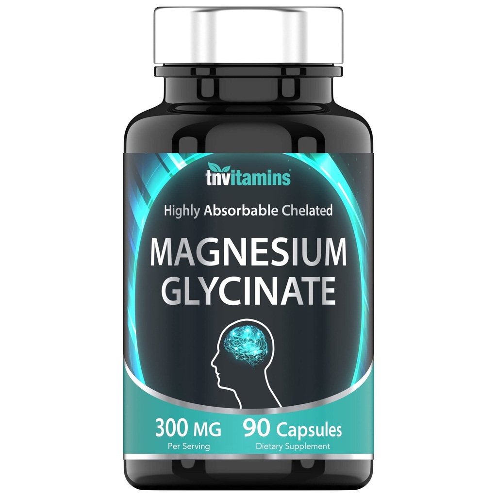 Tnvitamins Glycinate Magnesium Capsules (300 MG Per Service - 90 Counter) 纯切化镁 Bisglycinate Powder 补充 | Glicinato de Magnesio | 用于睡眠,冷静,神经,和压力支持*