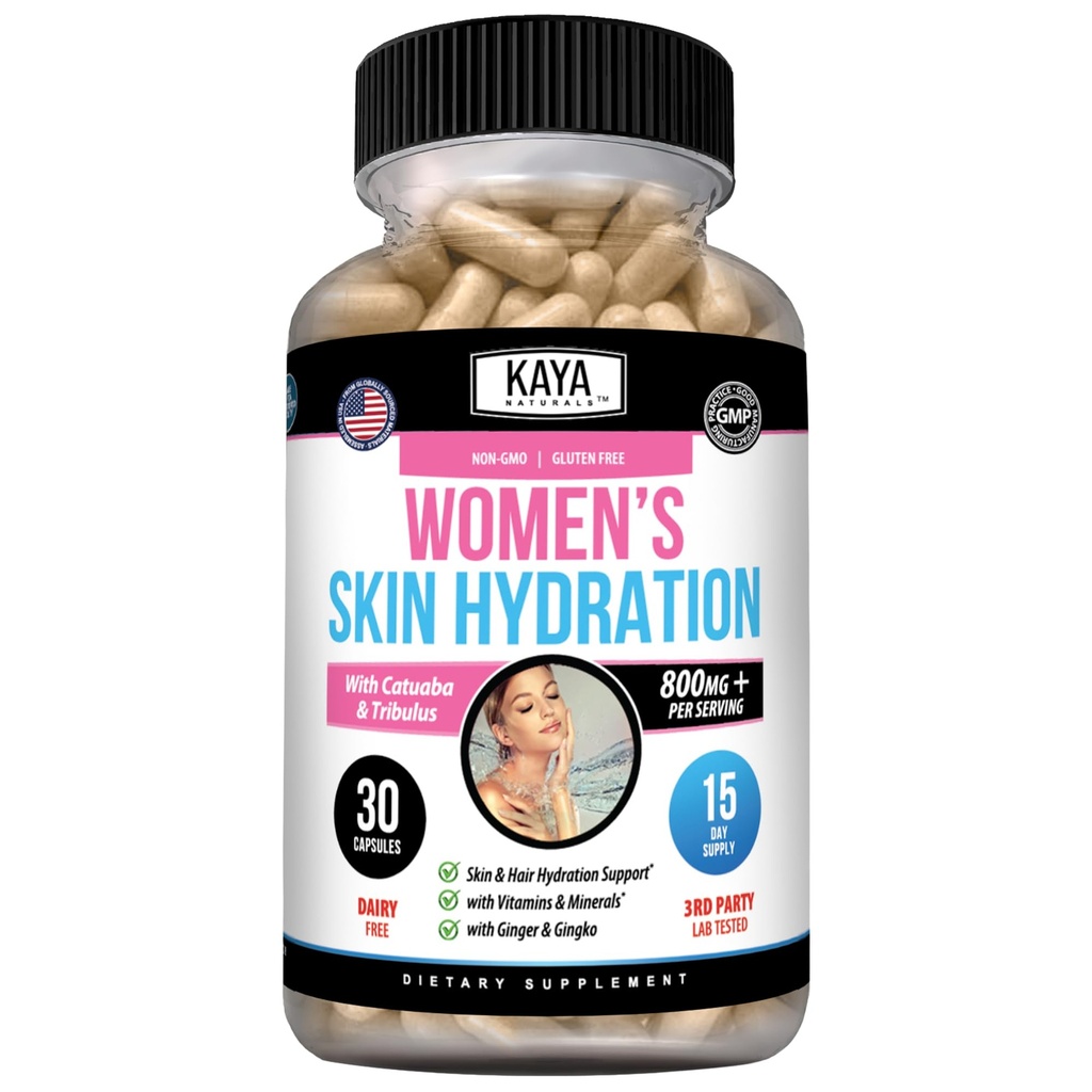 Kaya Naturals Women’s Hydration & Wellness Support with Zinc, 30 Capsules | Women’s Hydration Support - Zinc & B Vitamins, Dong Quai, Ashwagandha & Ginseng - Botanical Wellness Blend