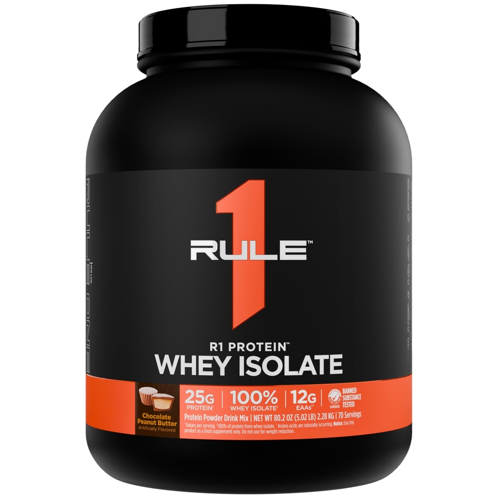 规则1 R1蛋白质 Whey Isolate - 使用25g蛋白 & 6g BCAA 单自孤立和水解源进行工作回收(5英镑*,巧克力花生酱)