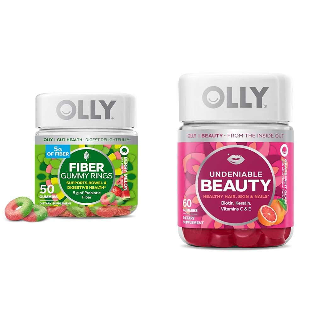 OLLY Fiber Gummy Rings, 5g Prebiotive Fiber, FOS (Fructo-oligosaccharides), 消化支持和不可否认的美容 Gummy, 用于头发, 皮肤, 钉子, Biotin, 维生素C, Keratin, Chewable 补编