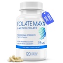 FolatMexx L-Methylfolate 15mg, 120 Capsules – 医生为男女编制的甲基Folate补充剂 – 能源、Mood和焦点的高潜力5-MTHF – 非GMO,Gluten-Free(4个月供应量)