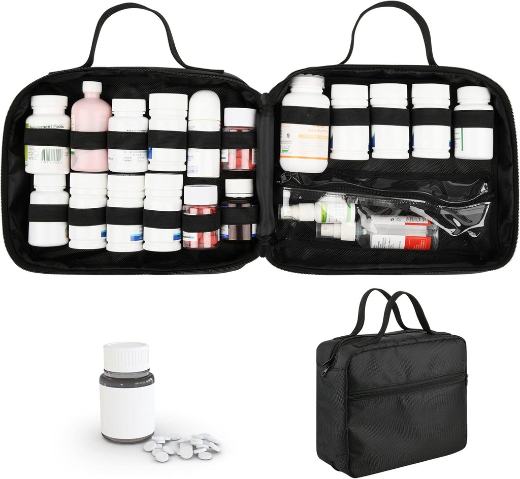 Beautiflier Medication 旅行袋、用于旅行的医药袋、药瓶组织者和储存者、用于医药瓶或补充品的维他命瓶携带者、家用和旅行