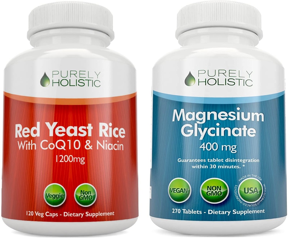 纯全色红酵母大米1200mg,配有CoQ10 & Niacin + 甘油镁400mg - 120 Capsules + 270片 - 在美国制造