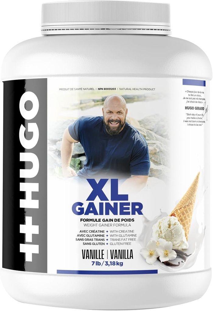 ++Hugo XL Gainer 营养 吉拉德粉 ++ 重量增益公式 + 与Creatine ++ 与 Glutamine + 跨 Fat Free → Gluten Free → 7LB/3.18 KG + 香草/焦油火焰(Vanilla)