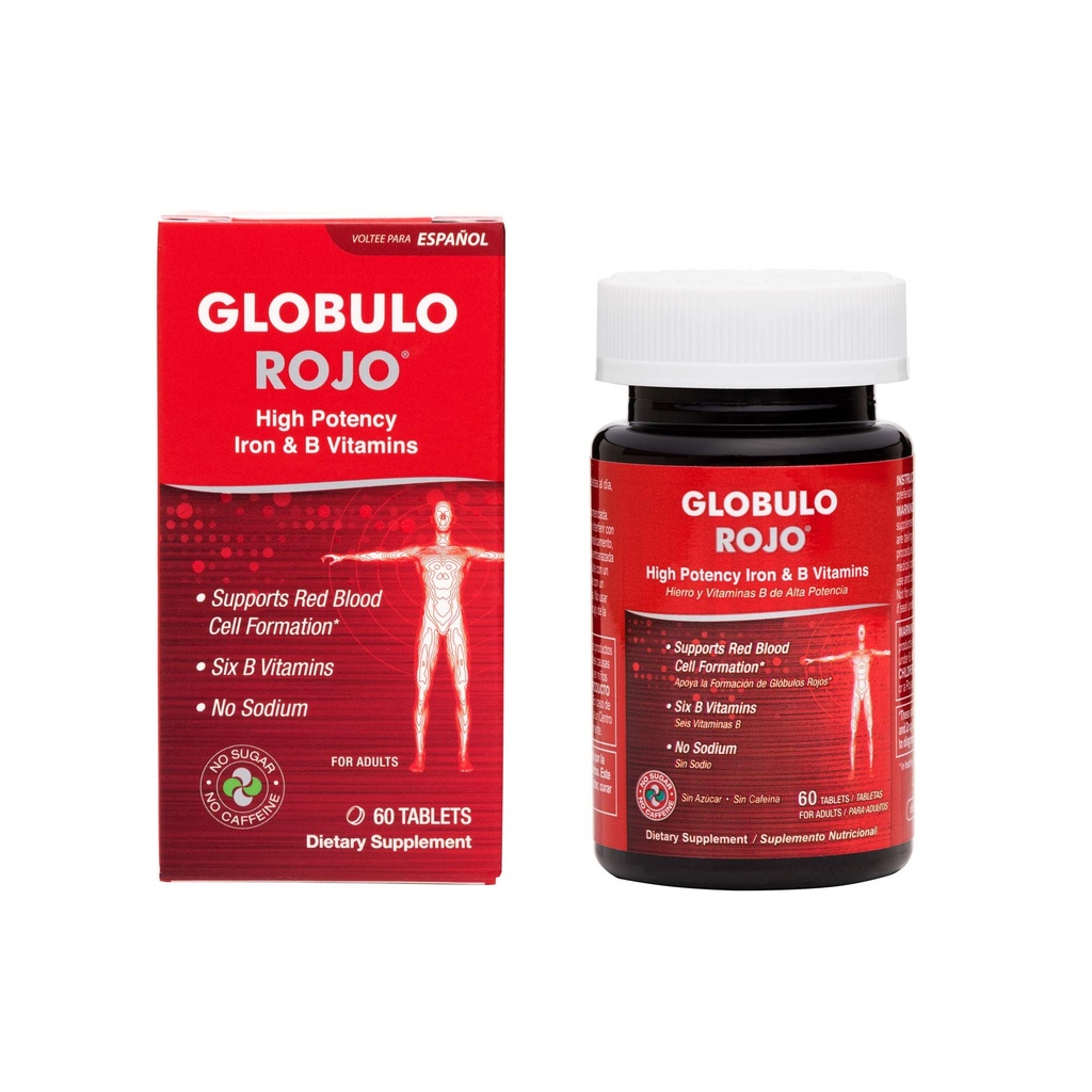 Globulo Rojo 铁辅品 - 配有高潜力铁和乙类维生素的饮食辅品,60片
