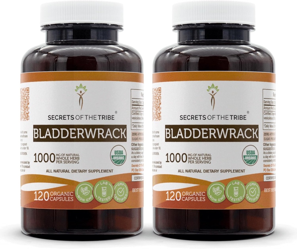Bladderwrack 120 Capsules(2 pcs), 1000 mg, USDA有机Bladderwrack (Fucus Vesiculosus) 干燥植物(2x120 Capsules)