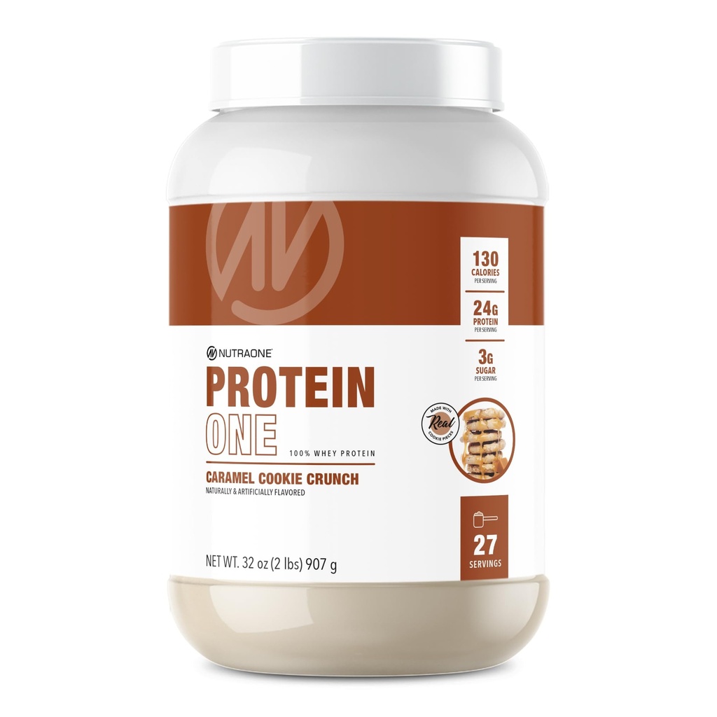 Nutra One 蛋白质One Whey 蛋白质促进复苏,并用蛋白质摇摆药粉为男女构建肌肉(Caramel Cookie Crunch, 2 LB)