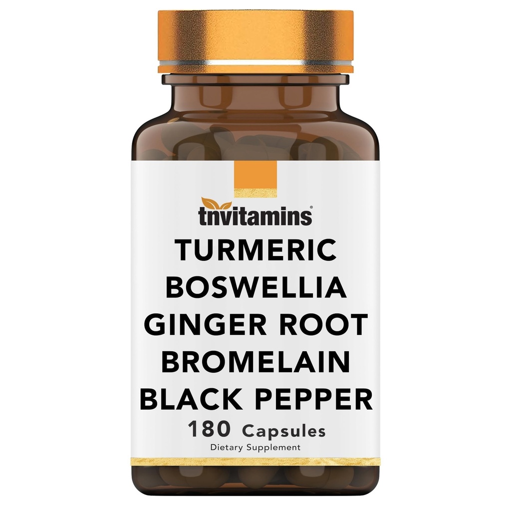 Tnvitamins Turmeric & Boswellia Complex (180 Capsules) 配有姜根,布罗姆兰, & Black Pepper 提取 QQ 联合-易感公式:强力联合支持补编 * QQ 在美国制作.