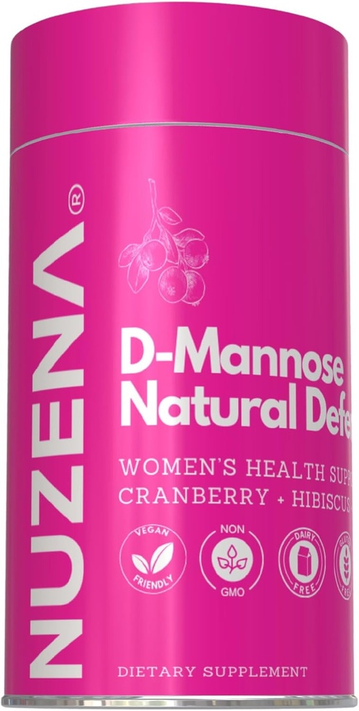 Nuzena D-Mannose + 1000 mg 配有 Cranberry 150 mg , 装有 60 个自然防御 尿道槽 支持 Capsules 配有 Hibiscus Flower 100 mg 和 Dandelion 根 100 mg 配有 2 个 Capsules 的