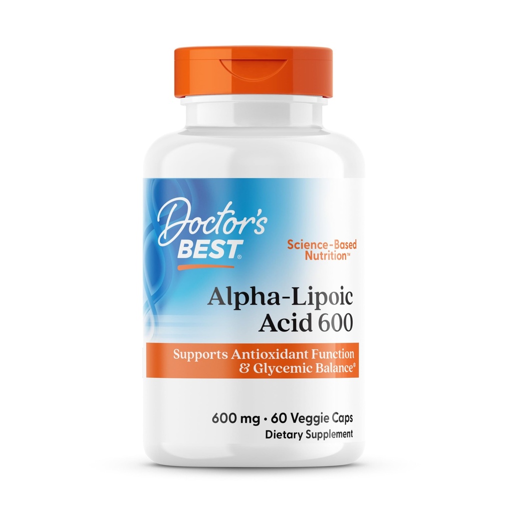 Doctor's Best Alpha Lipoic Acid Supplement 600mg - Alpha-Lipoic Acid Caps for Men & Women, ALA Antioxidant Support for Nerve Health, Aids in Cellular Function, Non GMO, Gluten Free - 60 Veg Capsules