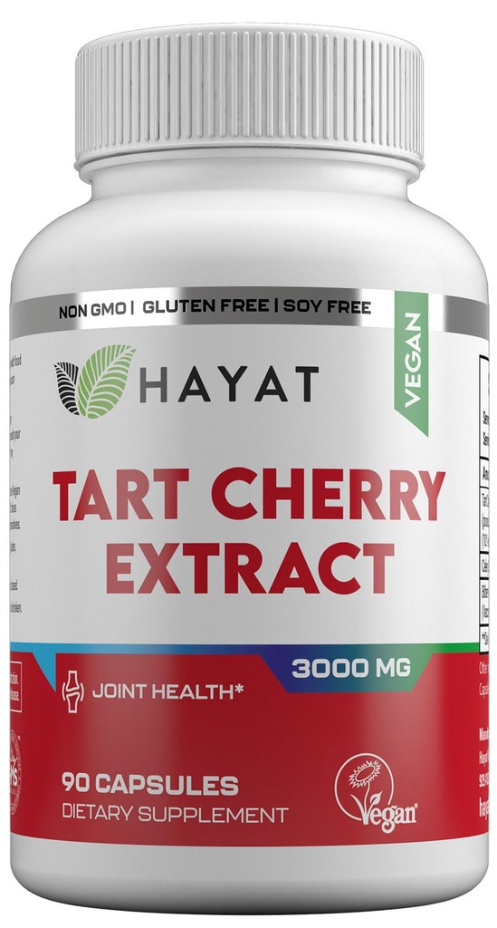 HAYAT 维生素 Vegan Natural Tart Cherry Extract 3000 MG, 3个月供应, Potent 10:1 Extract, All Natural, 认证Halal, 90 Capsules,