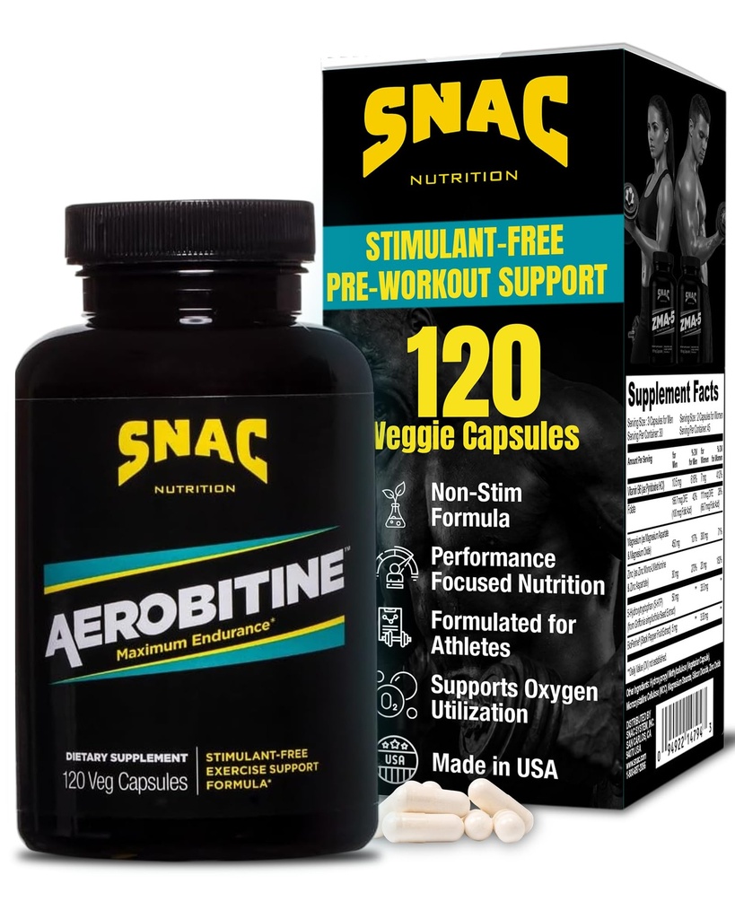 SNAC Aerobitine - 最大耐力的兴奋剂自由工作前补充剂. 硝酸氧化物促进剂,改善血液流动,减少肥胖和热致病福利。 120 蔬菜盖