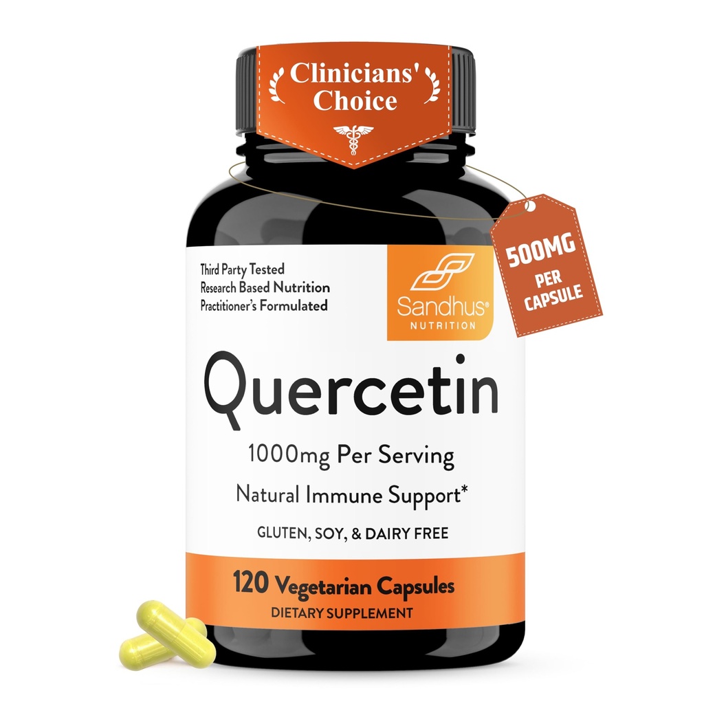 桑德胡的Quercetin蔬菜增殖 120 Capsules 补充 120 Counters (Pack of 1) + 生物氟化物用于免疫支持和呼吸卫生,季节性过敏性支持 + Quercitin 供男女使用