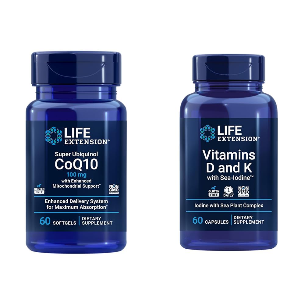 寿命延长 Super Ubiquinol CoQ10 配有增强型 Mitochondrial 支持和维生素 D 和 K 配有海碘,维生素 D3
