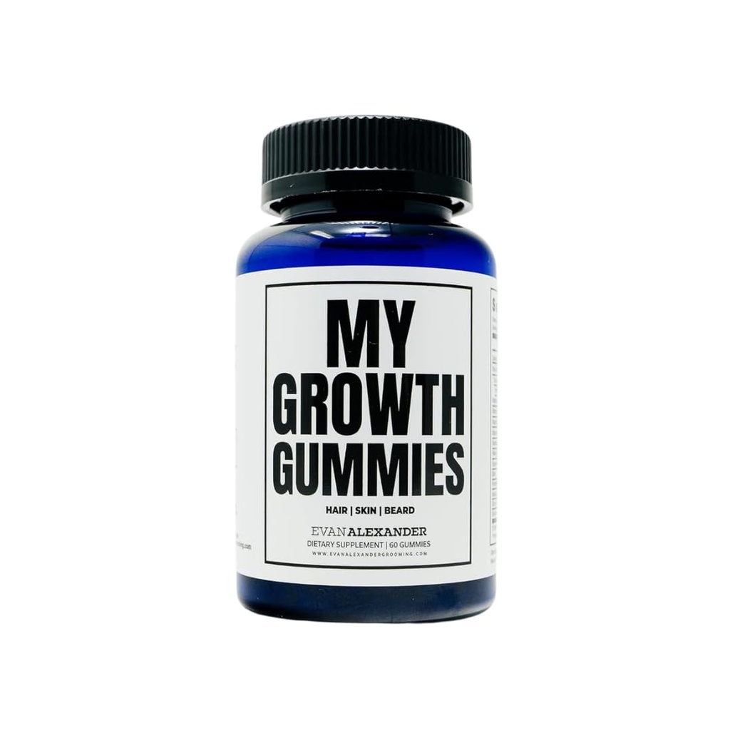 Evan Alexander Groming My Growth Gummys 健康发型和胡子生长支持 健壮发型和更好的皮肤 草莓和椰子火焰 维生素 C, D3, B6, B12和Biotin 60 Gummys