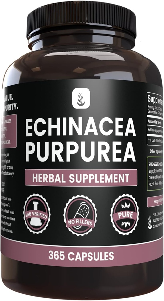 Echinacea Purpurea(365卡普勒斯) 无镁或水稻填充器,始终纯净,实验室验证
