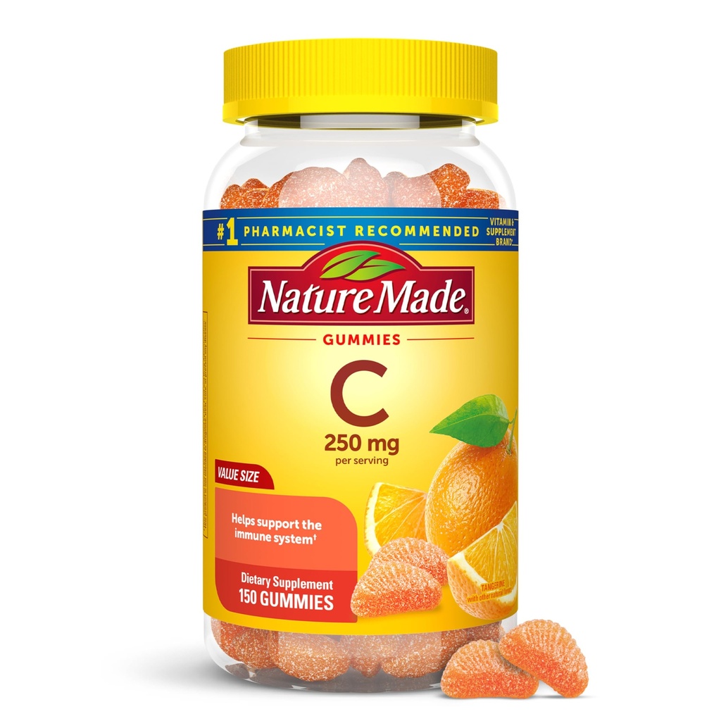 天然制维生素C 250毫克/人/服务,免疫辅助膳食,成人维生素C Gummys,150Gummys,75天供应