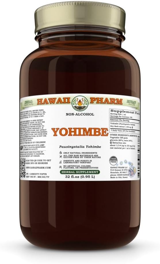 Yohimbe (Pausinystalia Yohimbe) 干巴克甘油酸盐,夏威夷制造,全天然,维冈,无酒精液体提取实验室测试 - 32 f.oz