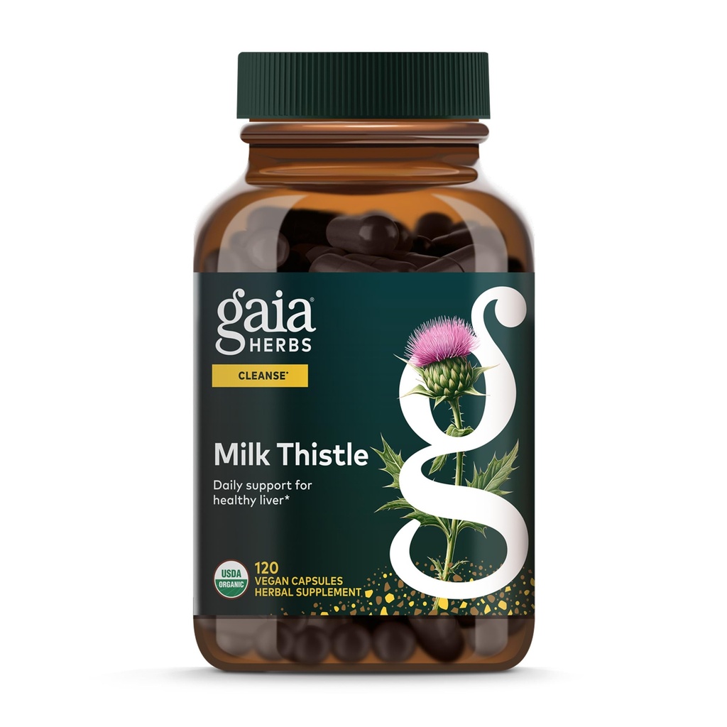 Gaia Herbs Milk Nattle - 帮助维护健康生活方式的肝脏补充和清洁支持* - 120 Vegan Capsules(40天供应)