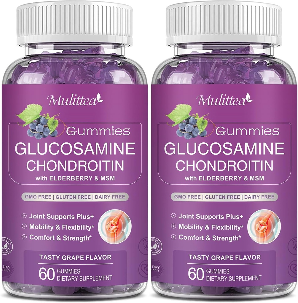 Mulittea Glucosamine Chondroitin Gummys -- -- 与MSM和长老莓共同提供超强联合支助,为成年人、男子和妇女提供天然联合、抗氧化剂免疫支持 -- -- Sugar-Free(2包)