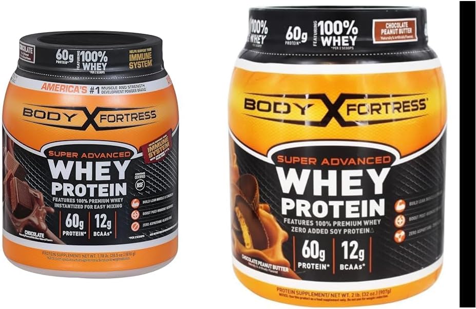 机体要塞 100% Whey, Premium蛋白粉,巧克力, 1.78磅(包装 May Vary) & 100% Whey, Premium 蛋白粉,巧克力花生酱, 1.78磅(包装 May Vary)