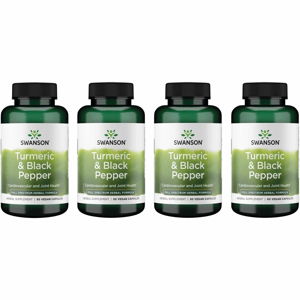 Swanson Premium-Turmeric & Black Pepper - 抗氧化剂,文摘和联合支持 - 90 Veg Caps (4 Pack)