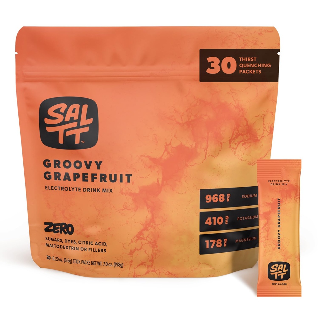 SALTT 电解石 粉碎饮料 混合 - Groovy Grapeleque - 30 水解包 - 镁、钾、钠、痕量矿物 - 零糖和葡萄糖 免费 - 旅行必需品
