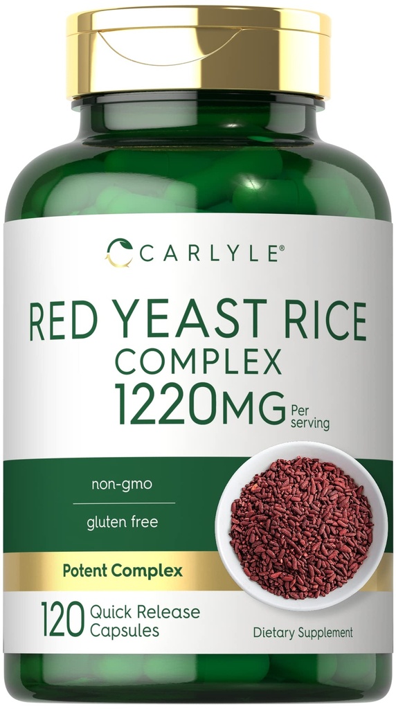 Carlyle Red Yeast Rice Complex QQ 1220mg 120 Capsules 与 Policosanol QX 非GMO 和 Gluten 免费补编