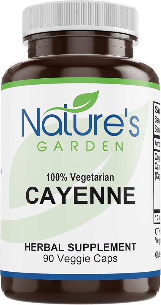 Nature的GARDEN CAYENNESTIALS - 90 VEGIE CAGE 装有500mg 有机CAYENNE PEPER PODERD
