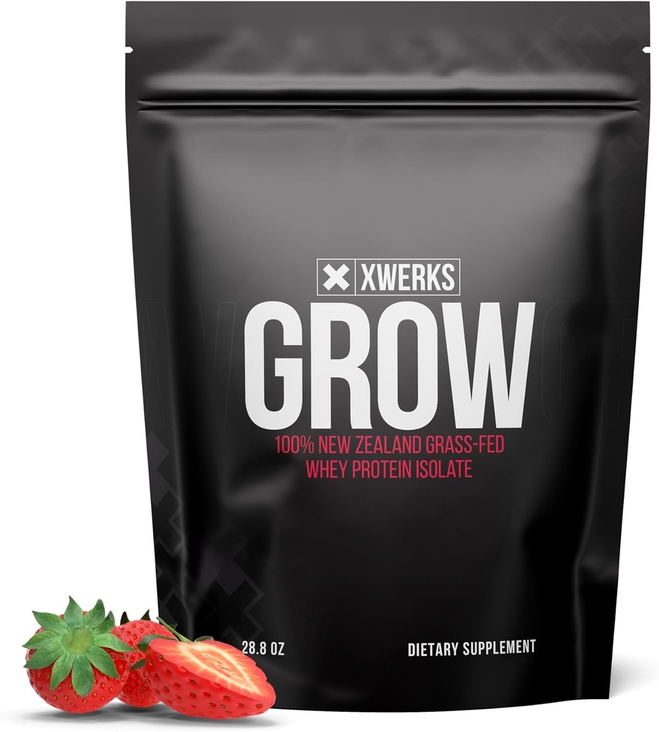 Xwerks 100% 种植新西兰草药Whey蛋白,25g 纯隔离蛋白粉粉 Per service, All Natural Paleo and Keto Friendly, Soy Free Gluten Free Easy to Digest, Strawberry, 30 services