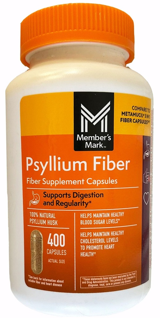 成员Mark 100% Natural Pyllium Husk Fiber Capsules, 消化健康, 400 Counters (Pack of 1)