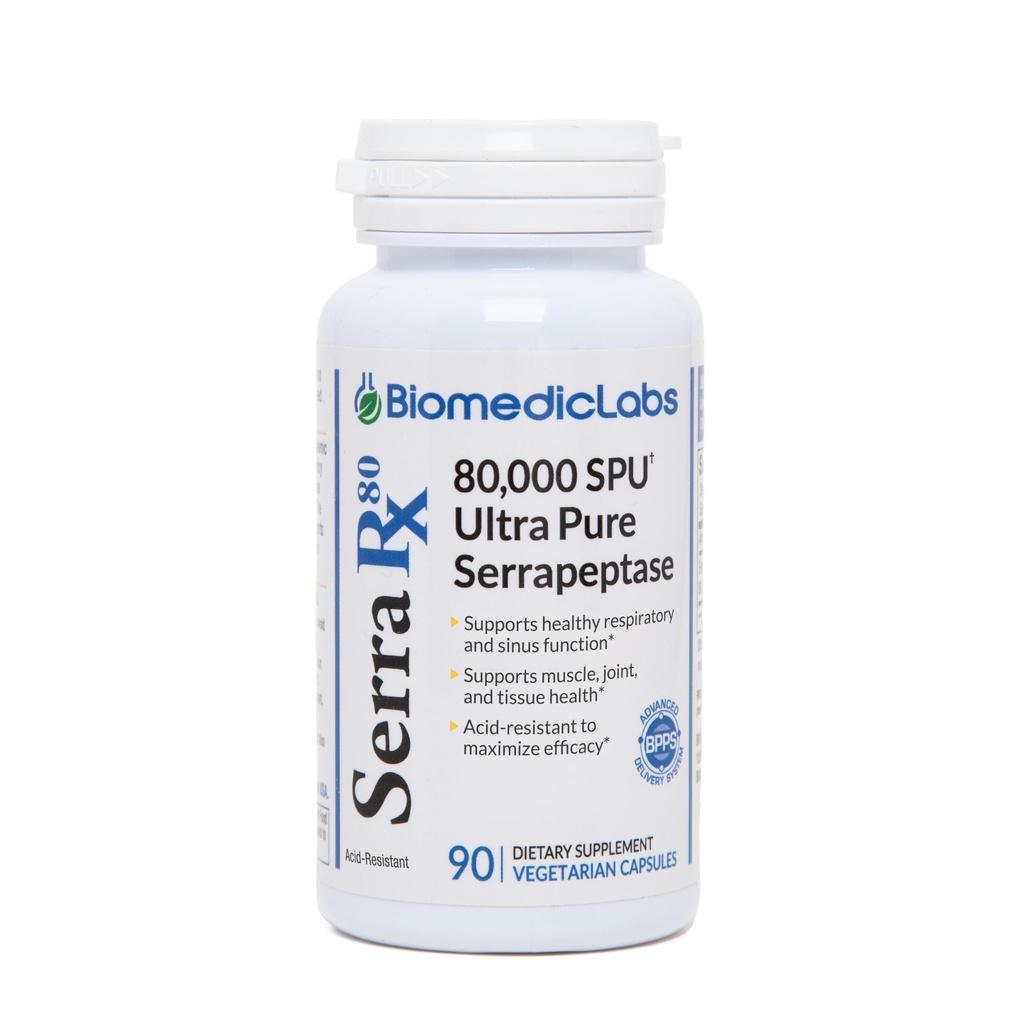Serra-RX 80 000 SPU Serrapeptase - 酸-远距离蛋白质解酶、非GMO、Gluten Free、Vegan、支持辛纳斯和肺部健康,90 Veg Capsules