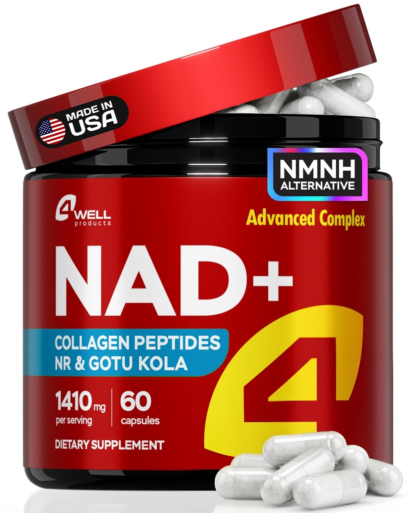 NAD Plus Supplement 1400mg - NMNH 补充替代支持健康老化综合体 与 Nicotinamide Riboside & Gotu Kola, Collagen - 强力NAD+ 能源、皮肤和认知的公式, 60 Caps