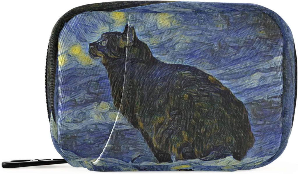 Naanle Van Gogh Galaxy Cat Pill Box 7 Day Pill案 旅行 Pill 组织者包,配有Zipper Portable Weekly Case Contract 大小的维生素补充剂持有者