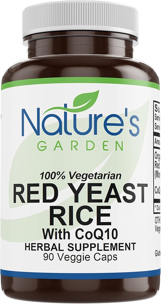 NATURE'S GARDEN ESSENTIALS Red Yeast Rice Organic with CoQ10-90 Veggie Caps with 600mg Organic Red Rice Yeast Plus Co Q 10 - Natures Support for Cholesterol