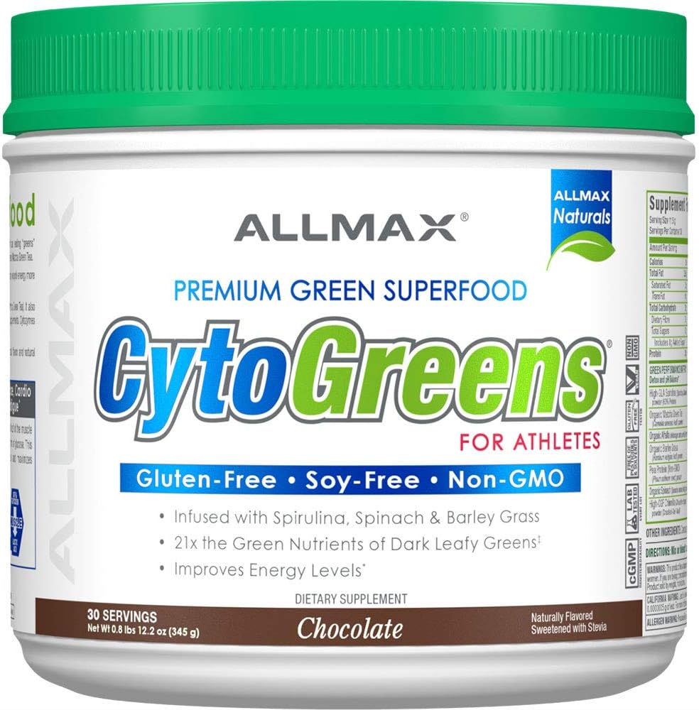 AllMAX 营养 - Cytogreens Super Greens 粉末,注入螺旋藻,菠菜和百利草,支持Immune和消化健康,Gluten Free & Vegan,30种服务(巧克力)
