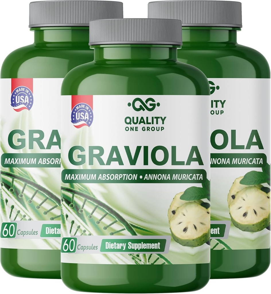 GRAVIOLA MAX - Pure Graviola 提取补充剂 - Soursop(Annona muricata) - 纯Graviola每个盖中的Immune系统助推剂和抗氧化剂(3个单位)