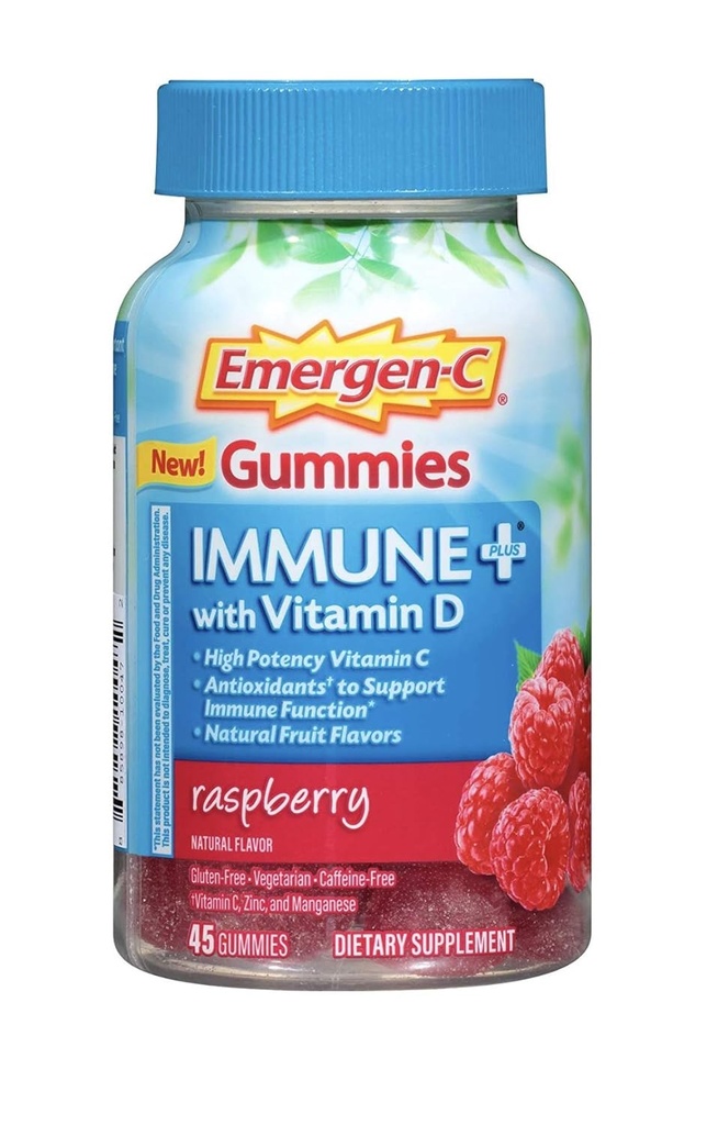 Emergen-C Gummys Immune + 维生素D,Raspberry, 45 Gummys (Pack of 2)