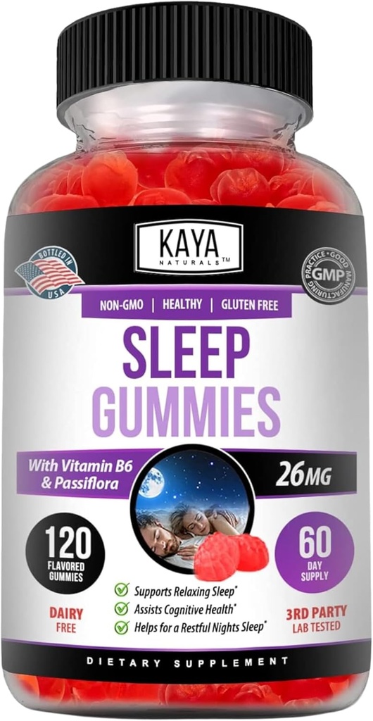 Kaya Naturals Sleep Gummys(26mg) -- -- 成人保健补助和睡眠援助 -- -- 维生素B6和Melatonin Gummy -- -- 妇女和男子的Gummy维生素 -- -- 120个